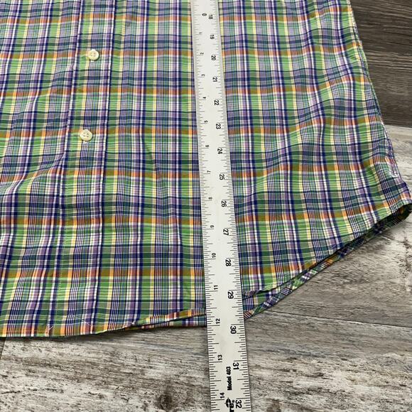 Vintage 90s Ralph Lauren Madras Purple Men M Custom Fit Preppy Button Up Shirt - Picture 7 of 9